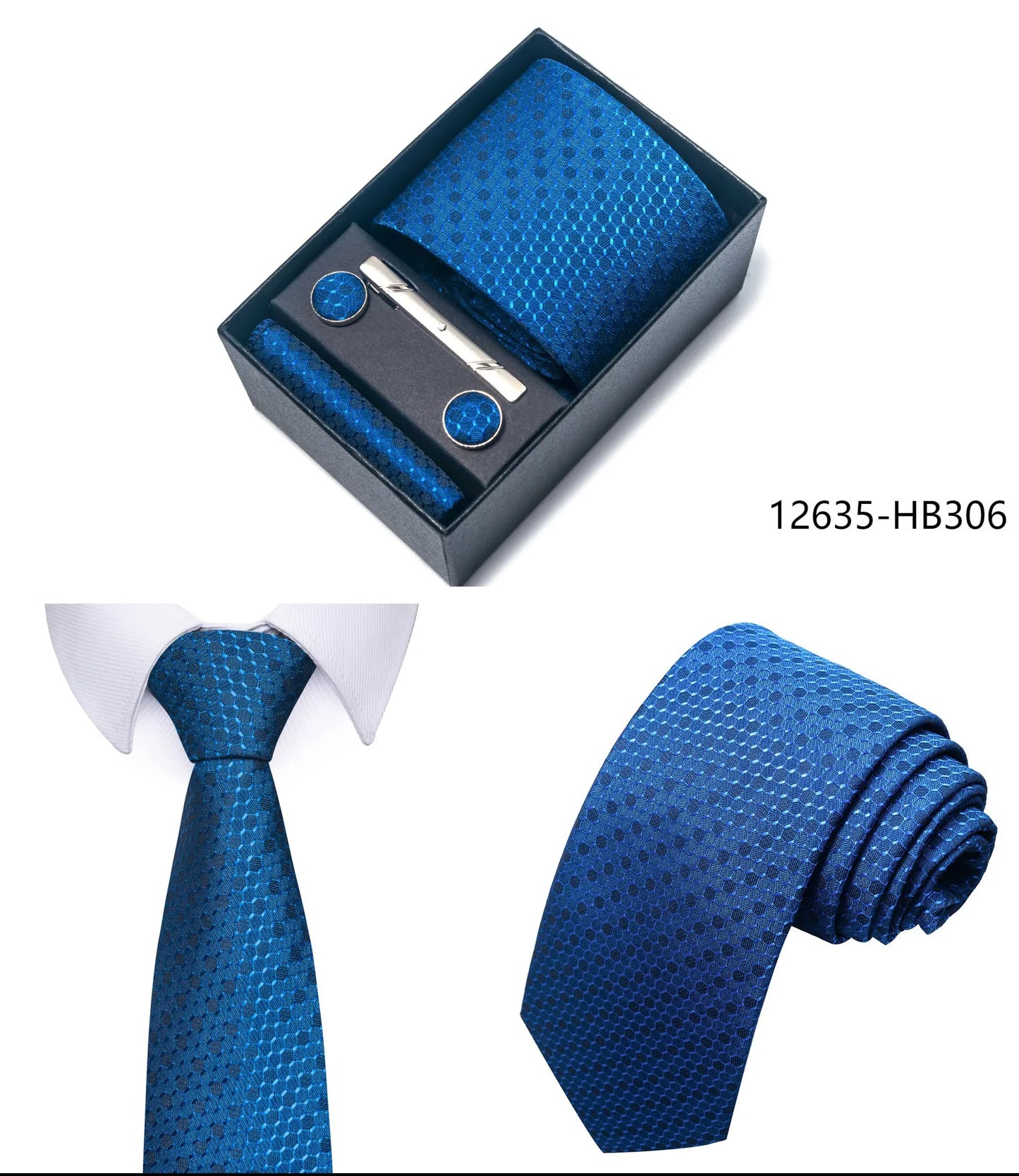 Luxury Brand 8 cm Tie Handkerchief Cufflink Clip Set For Men Wedding Gravata Suit Accessories Holiday Gift Box