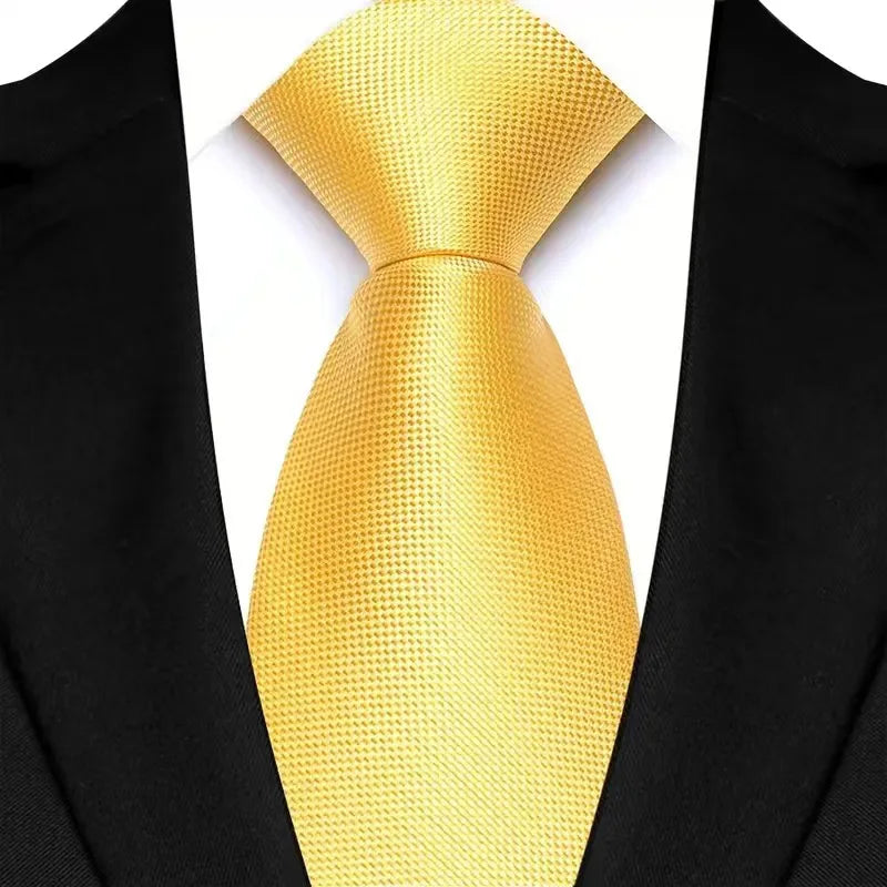 Luxury 8CM Mens Necktie Yellow Color Dot Stripes Solid Ties For Man Groom Jacquard Woven Neck Tie For Business Wedding Party