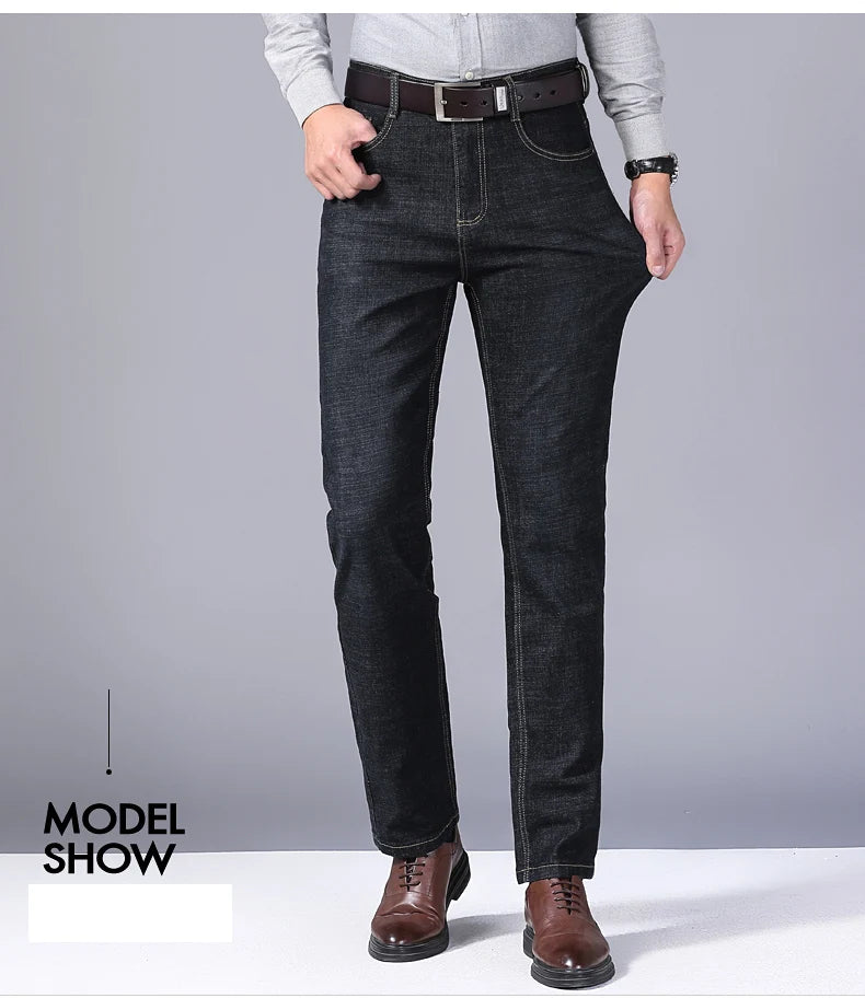 2024 NEW Men's Classic Style Casual Stretch Slim Jean Pants Male Brand Denim Trousers Black Blue Fashion Business Jeans
