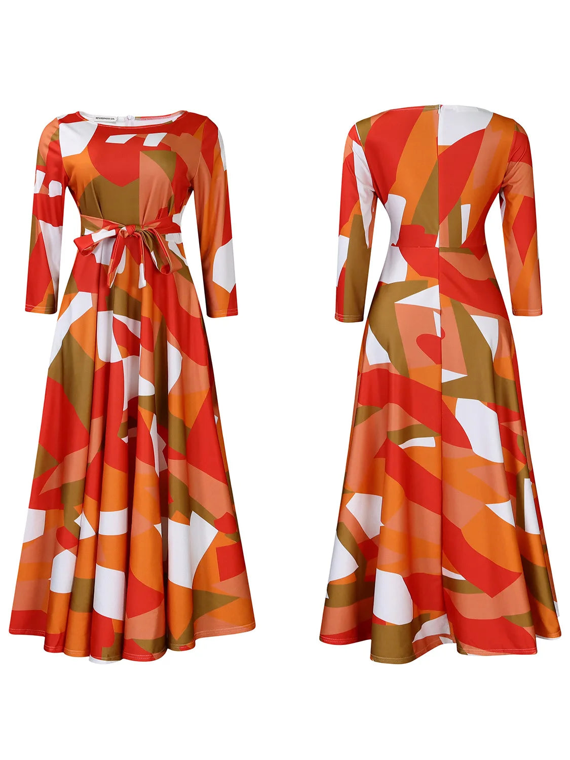 Women's 2024 Autumn New Style Fashionable Elegant Temperament Fashionable Printed Strap Waist Large Skirt Large Size Dress