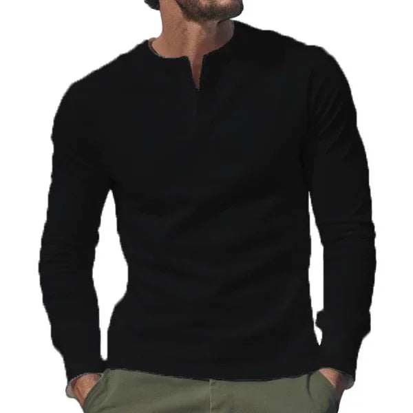 Cross-border Spring and Autumn Clothing European and American Men's T-Shirt Long-sleeved Men's Base Henry Shirt