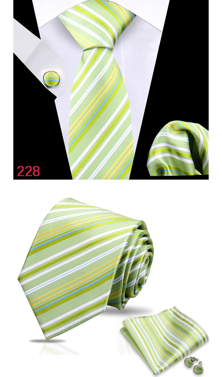 Luxury Plaid Tie For Mens Necktie Handkerchief Pocket Square Cufflinks Set Jacquard Woven Ties Wedding Business Accessories