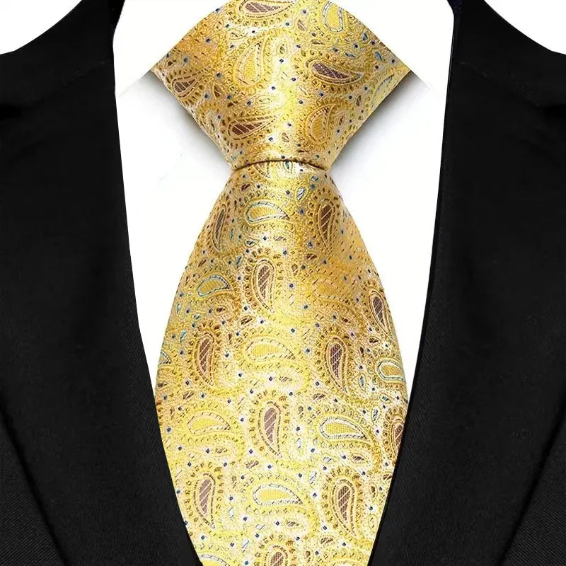 Luxury 8CM Mens Necktie Yellow Color Dot Stripes Solid Ties For Man Groom Jacquard Woven Neck Tie For Business Wedding Party