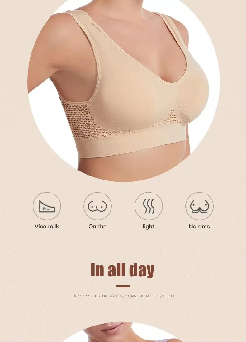 Women's Bra Push Up Seamless Bralette Woman Mesh Hollow Out Breathable Large Size Yoga Running Sports Bras Female Underwear Tops