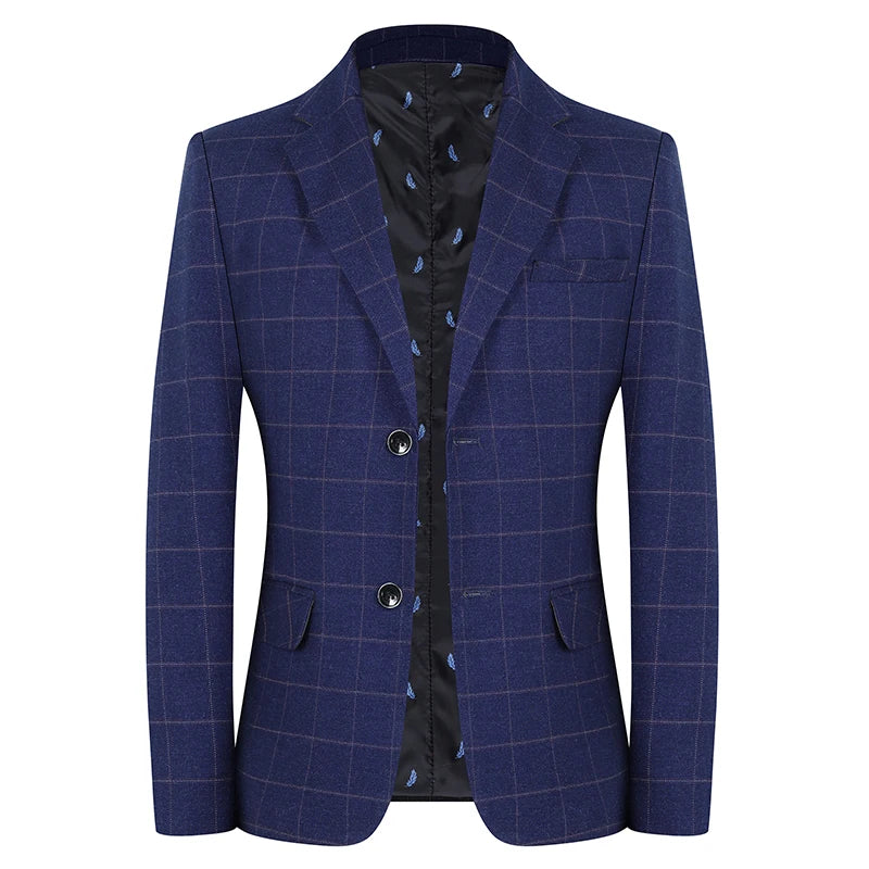 2024 New Spring and Autumn Coat Middle-aged Slim Fashion Handsome All Matching Plaid Suit Men Casual Polyester Blazer Mujer
