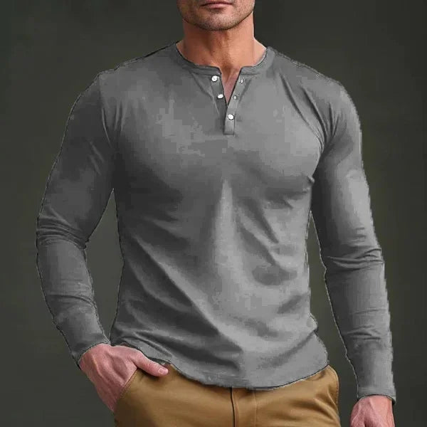Cross-border Spring and Autumn Clothing European and American Men's T-Shirt Long-sleeved Men's Base Henry Shirt