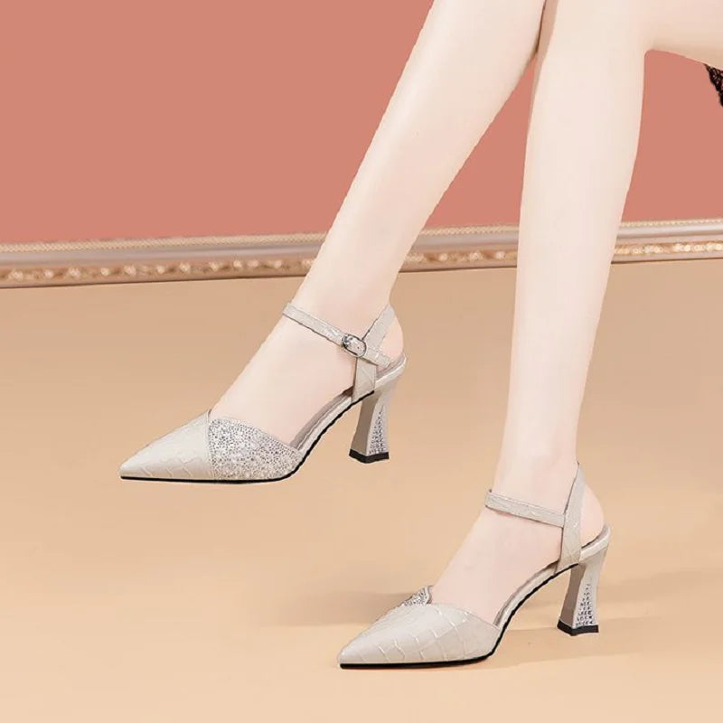 Women Cute Pointed Toe Black Buckle Strap High Heel Shoes Lady Casual Red Comfort Summer Stiletto Heels for Office & Party G6006