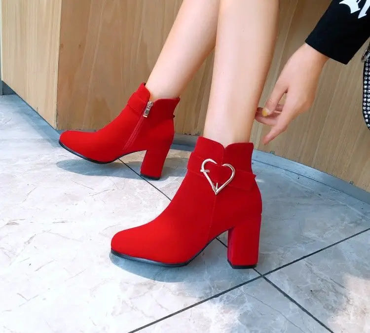 Women's Chunky Heeled Ankle Boots, Solid Color Side Zipper High Heels, Stylish Short Boots