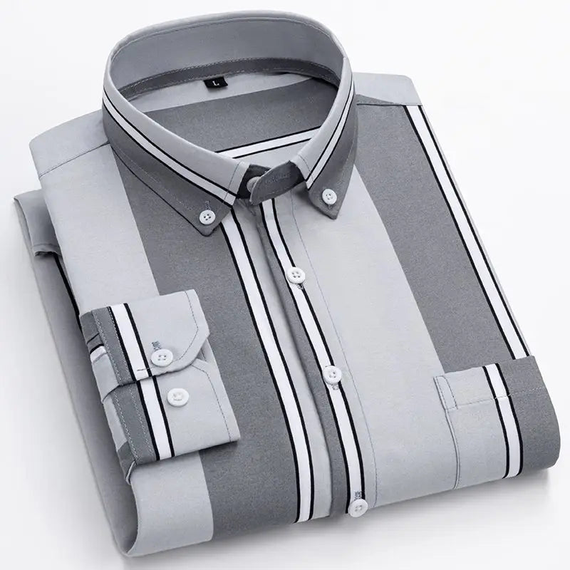 Spring Autumn Fashion Striped Printing Men's Clothing Blouse Casual Buttons POLO Collar Long Sleeve Breathable Thin Style Shirts