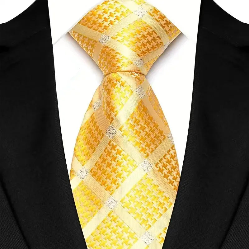 Luxury 8CM Mens Necktie Yellow Color Dot Stripes Solid Ties For Man Groom Jacquard Woven Neck Tie For Business Wedding Party