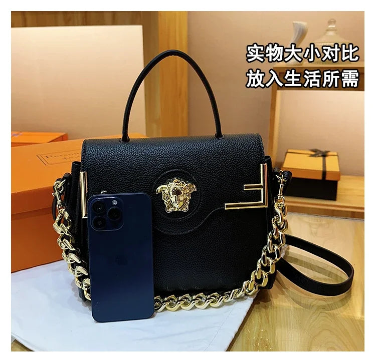 Premium Retro Messenger Bag Women - Textured Leather Shopper with Custom Paris Letter Logo & Versatile Crossbody Strap Design