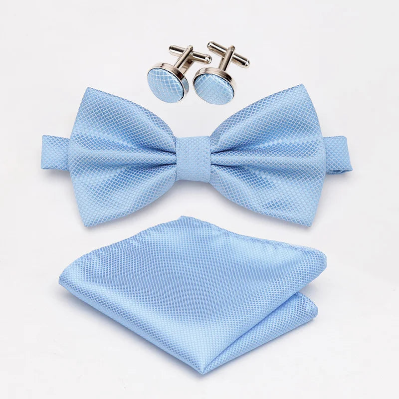 Multicolor Bowtie Pocket Square Cufflinks Sets Classic Solid Color Bowtie Wedding Party Formal Gift Plaids Adjust Neck Bow Tie
