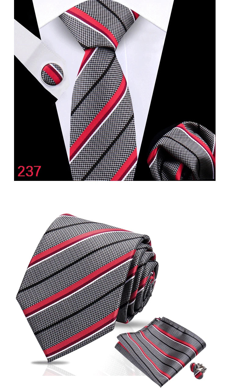 Luxury Plaid Tie For Mens Necktie Handkerchief Pocket Square Cufflinks Set Jacquard Woven Ties Wedding Business Accessories