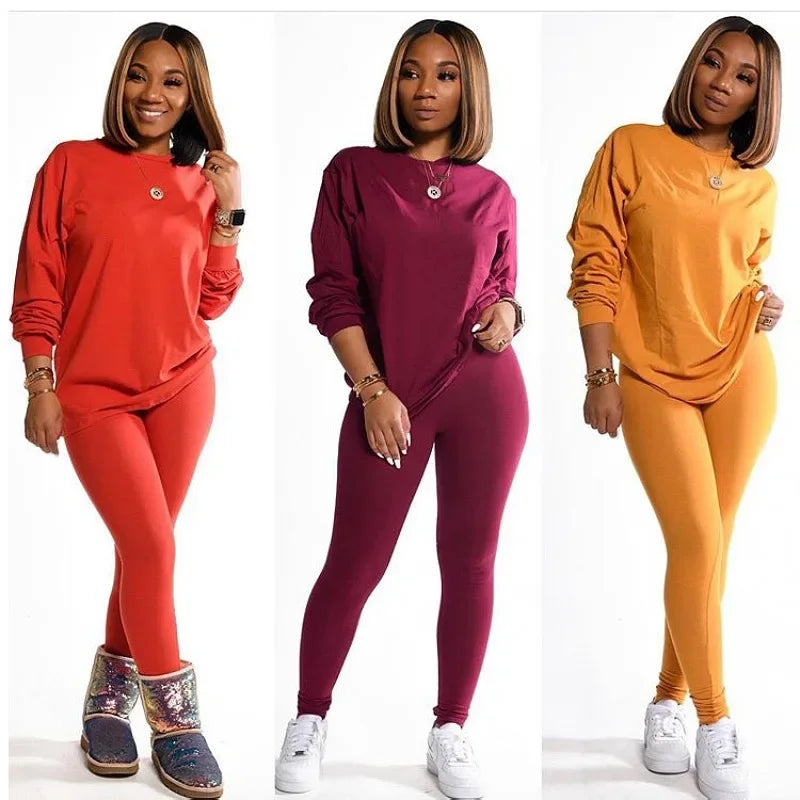 two piece set women 2 piece set stacked leggings clothes for women outfits stacked pants tracksuit female fall clothes 2024