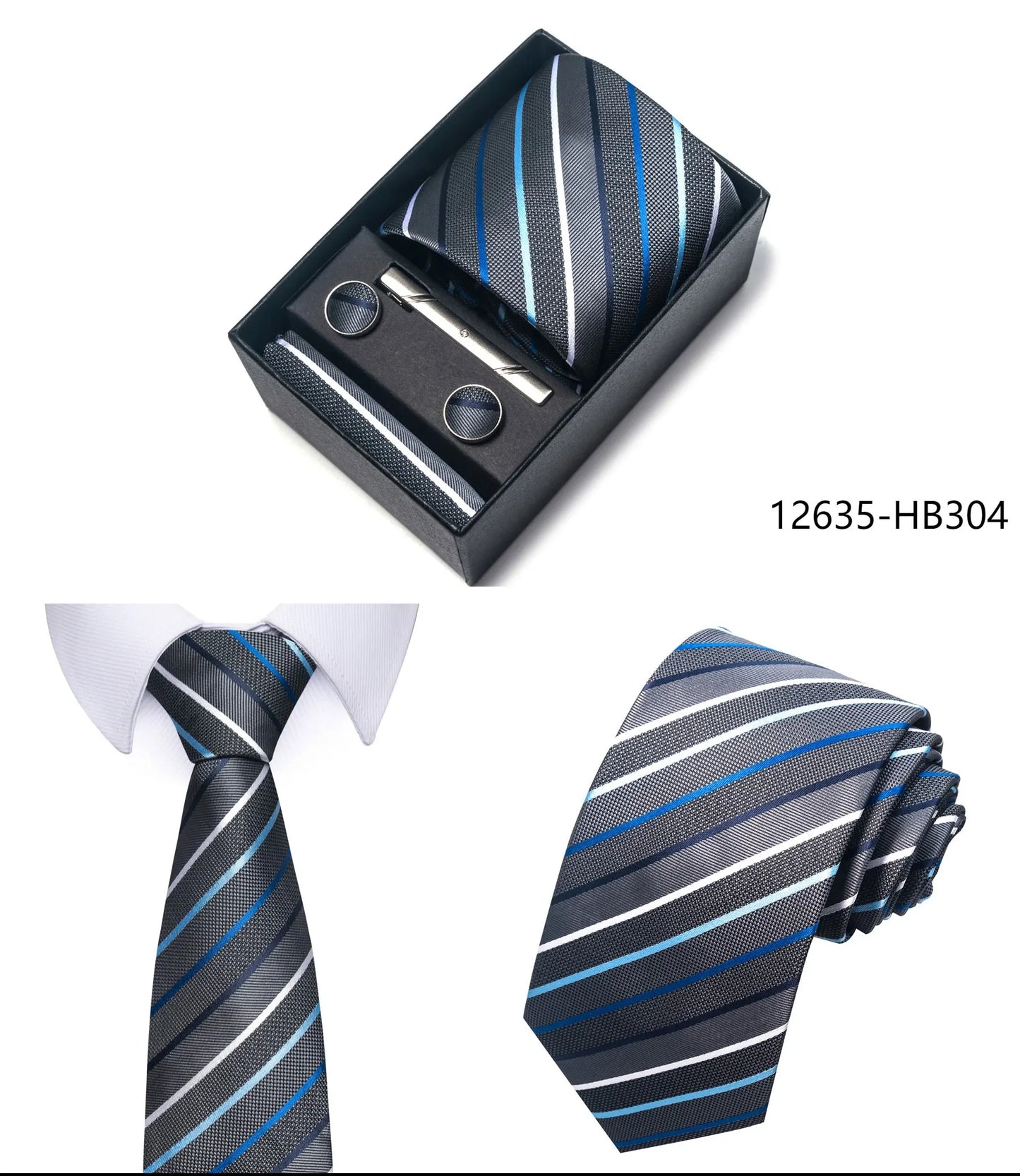 Luxury Brand 8 cm Tie Handkerchief Cufflink Clip Set For Men Wedding Gravata Suit Accessories Holiday Gift Box