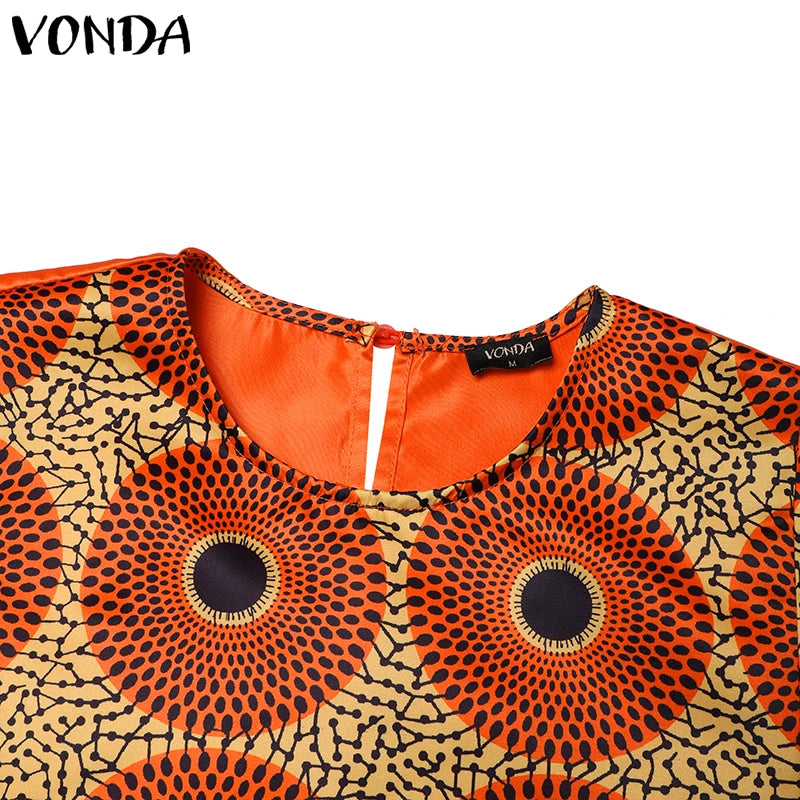 Plus Size 5XL VONDA Printed Women Maxi Long Dress 2025 Summer Sundress Bohemian Party Vestidos Casual Loose Robe Femme