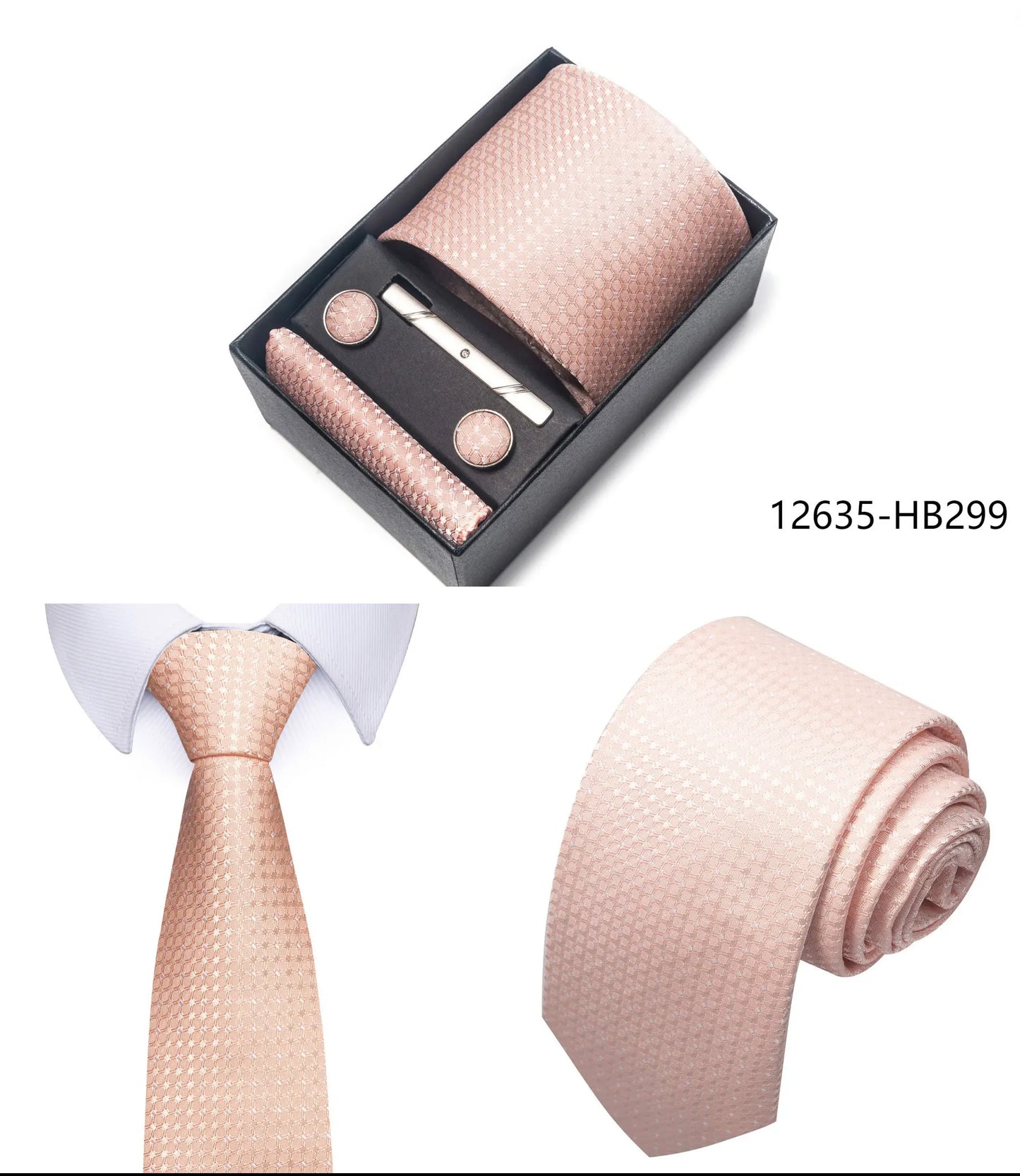 Luxury Brand 8 cm Tie Handkerchief Cufflink Clip Set For Men Wedding Gravata Suit Accessories Holiday Gift Box