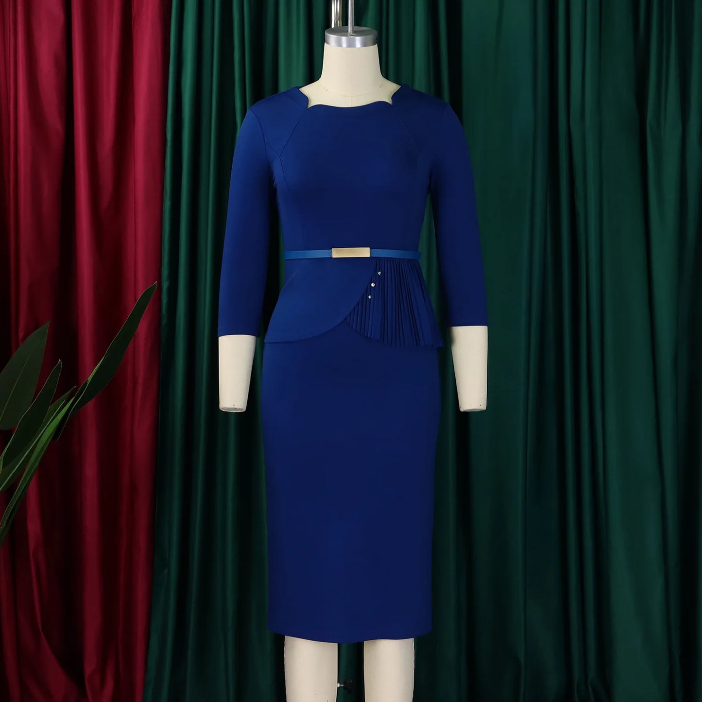 L-3XL Plus Size Elegant Midi Dress 2025 Spring Summer Women Office Lady Dress Casual 3/4 Sleeve Bandage Robe Oversize Dress