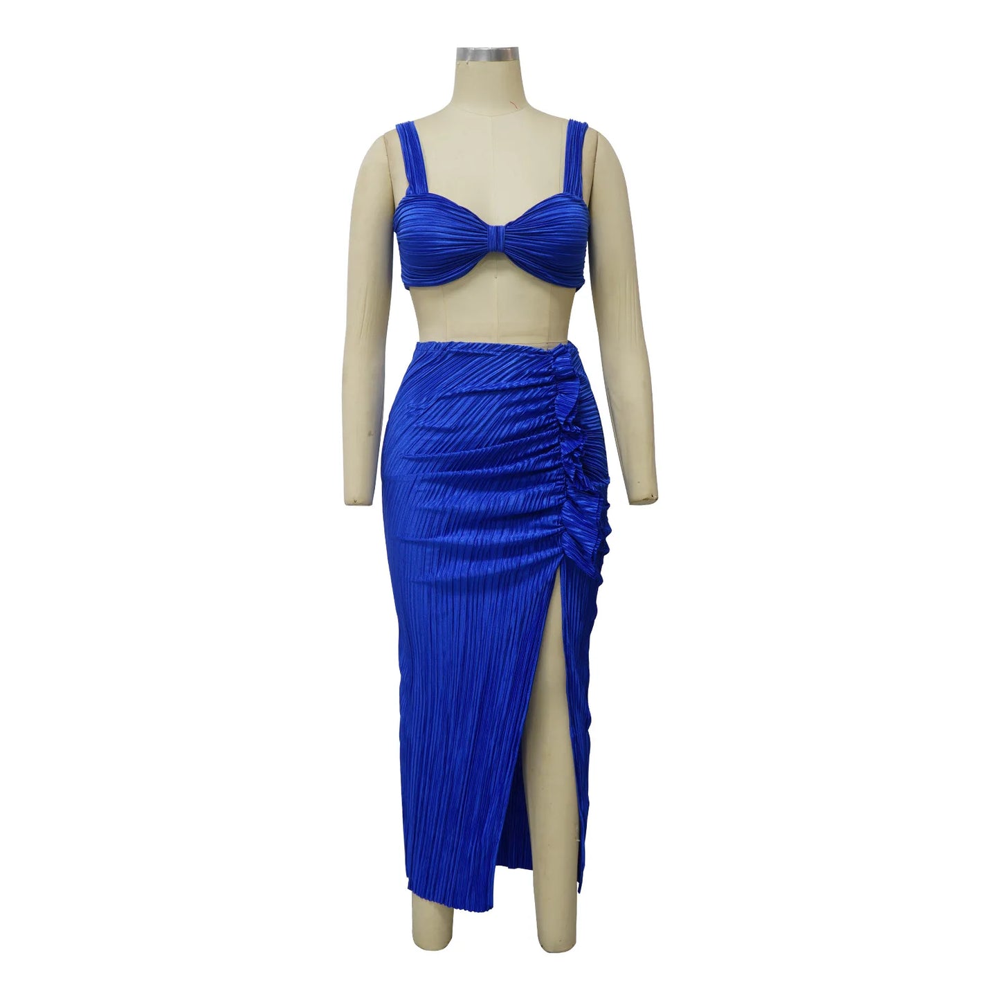 Summer Dresses for Women Two Pieces Set Sexy Backless Halter Top and High Waist Side Slit Pleated Skirt Matching Lady Streetwear