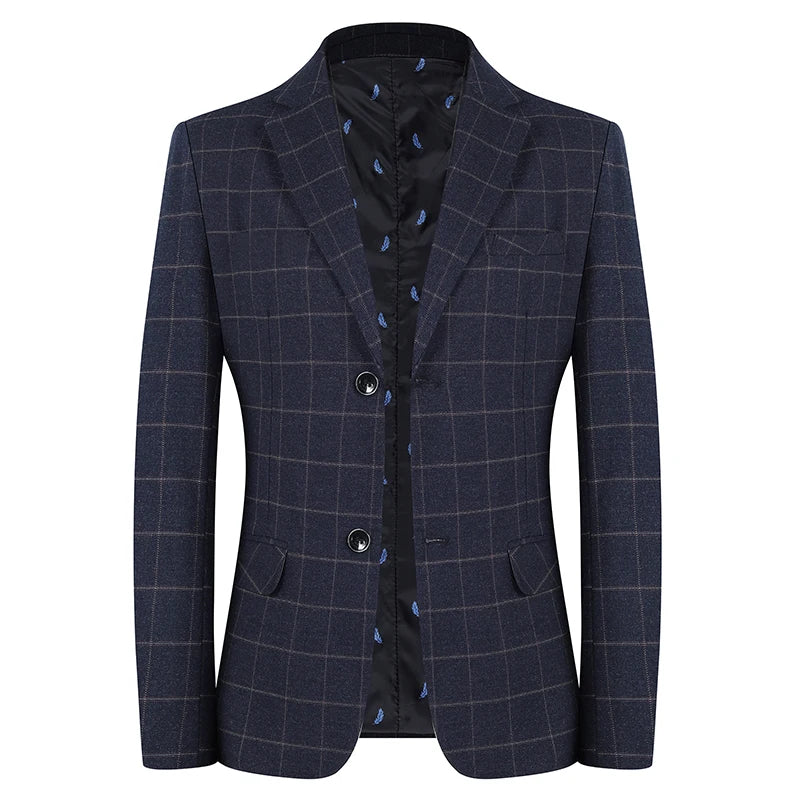 2024 New Spring and Autumn Coat Middle-aged Slim Fashion Handsome All Matching Plaid Suit Men Casual Polyester Blazer Mujer