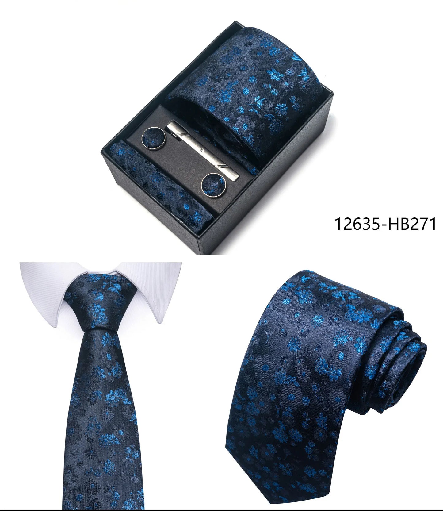 Luxury Brand 8 cm Tie Handkerchief Cufflink Clip Set For Men Wedding Gravata Suit Accessories Holiday Gift Box