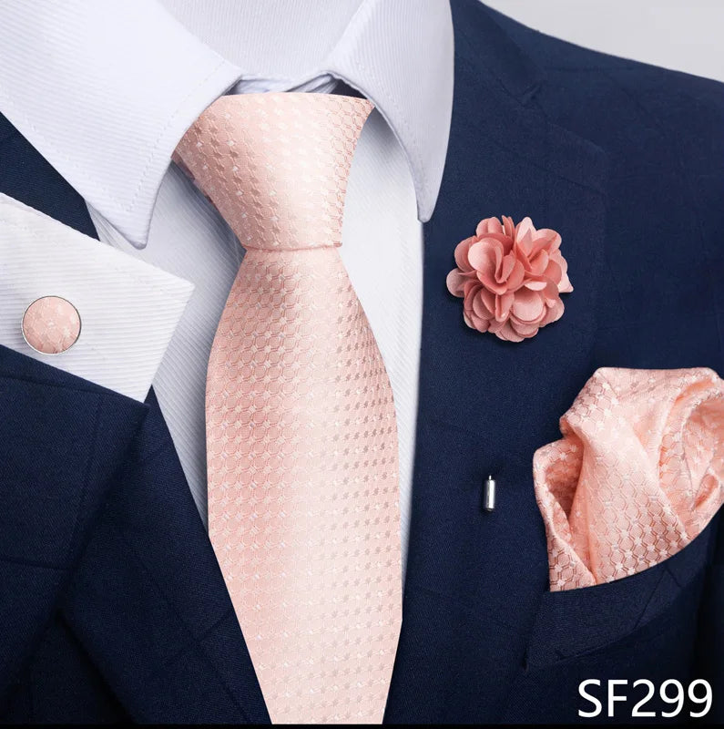 Luxury Mens Ties Floral Black Gold Ties Paisley NeckTie Pocket Square Cufflinks Brooch Set Men's Wedding Party Tie