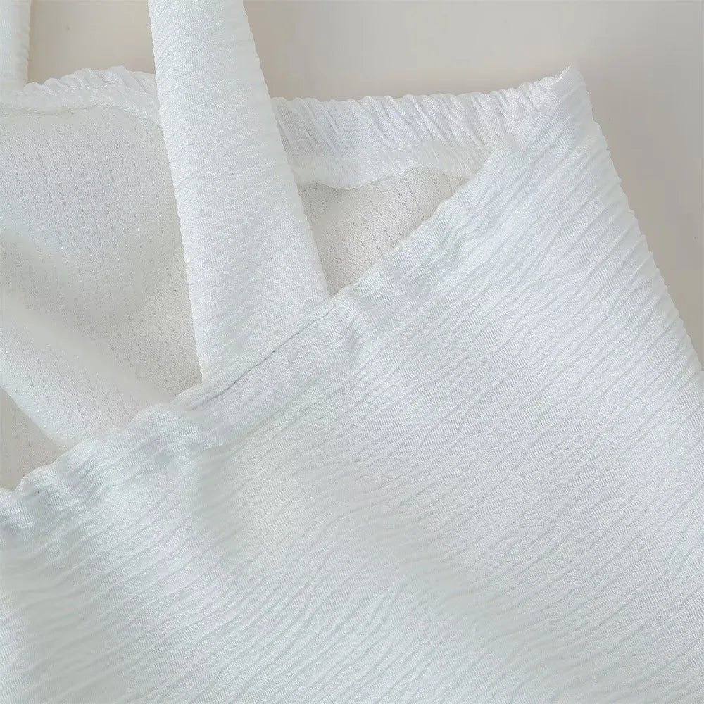 2025 Spring Women's High Street Sexy White Off-the-shoulder Halter Pleated Floor-length Dress Fashion Sleeveless Loose Dress