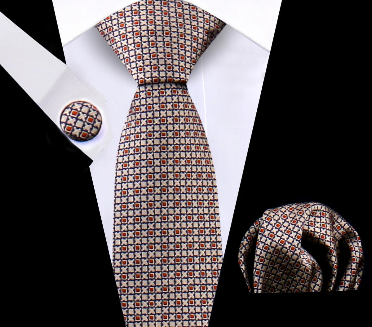 Luxury Plaid Tie For Mens Necktie Handkerchief Pocket Square Cufflinks Set Jacquard Woven Ties Wedding Business Accessories