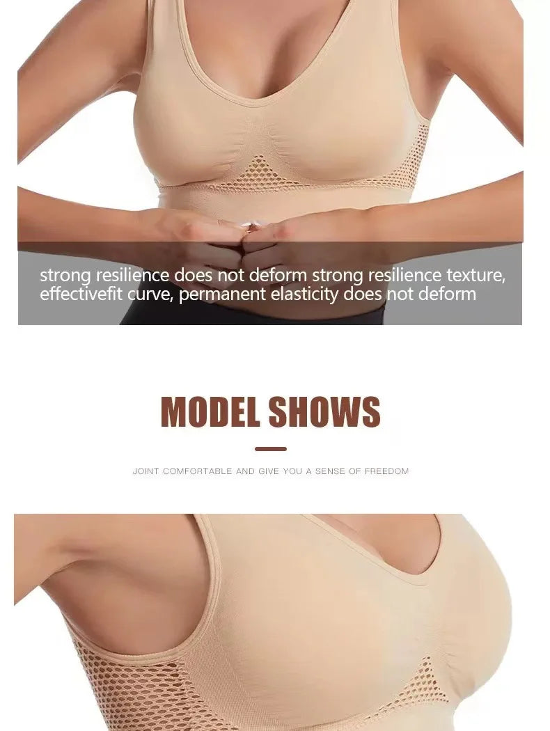 Women's Bra Push Up Seamless Bralette Woman Mesh Hollow Out Breathable Large Size Yoga Running Sports Bras Female Underwear Tops