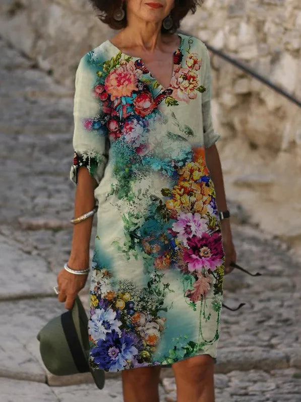 New Spring Women Loose Vintage Ruffles Dress Summer Large Big Printed Boho Casual Party Elegant Dresses