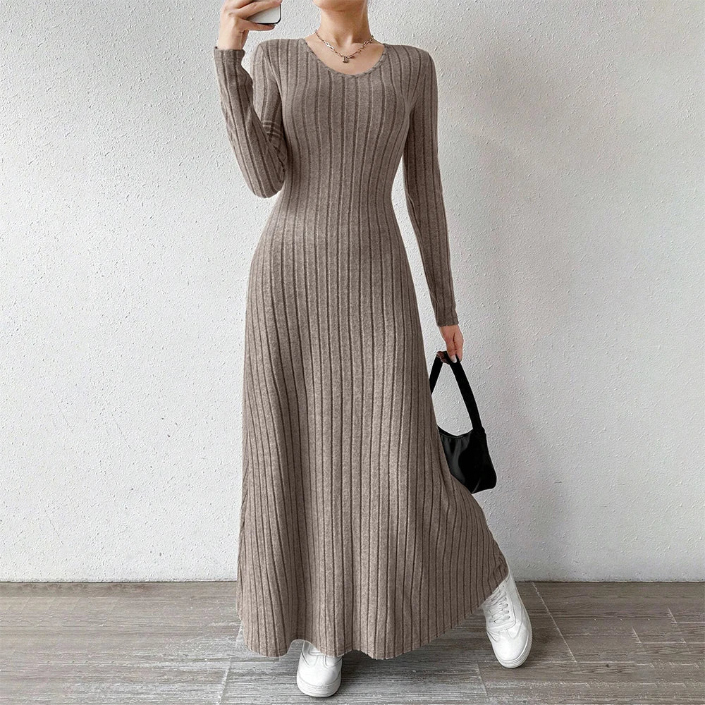 Mia Muse Women's Dresses All Season Office Lady Ventilate Solid Color Waist In Design Long Sleeve MIDI Lettuce Trim Suitable f
