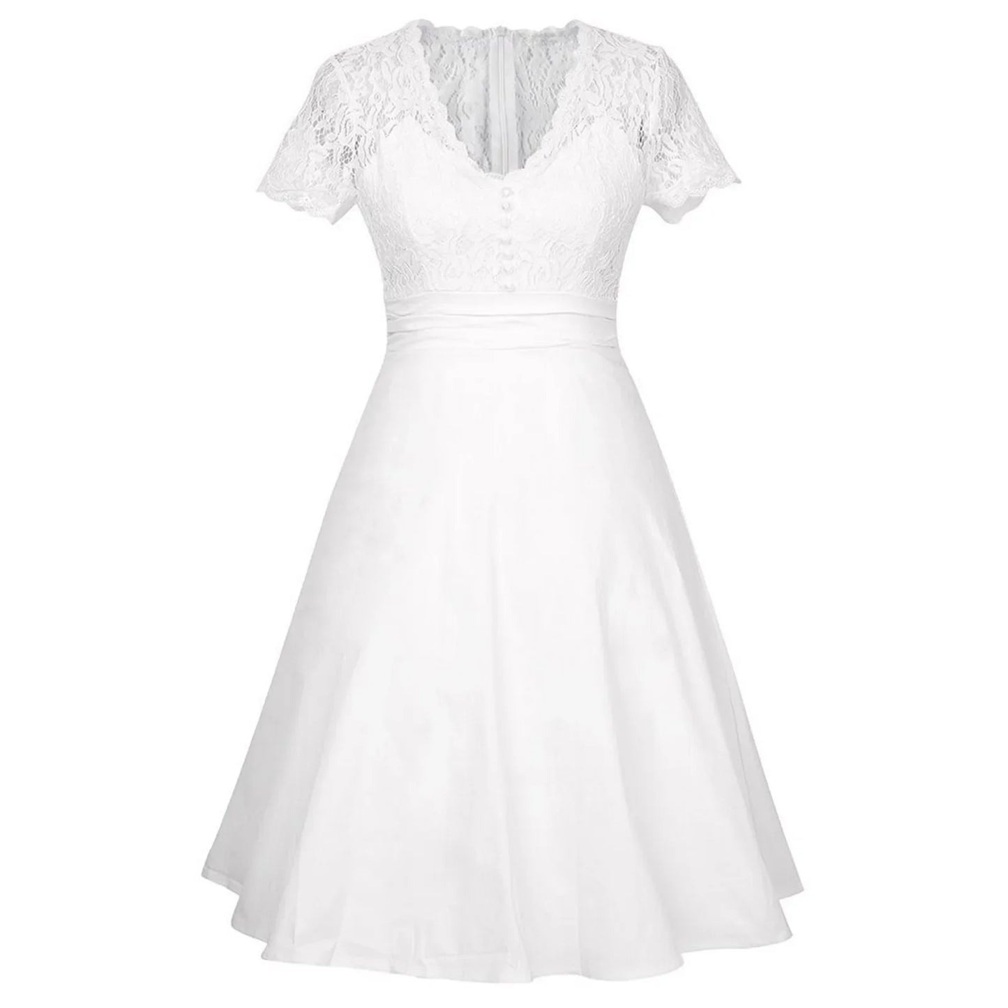 Spring Summer White Dresses For Women Fashion Lace Patchwork V Neck Party A Line Dress Elegant Formal Evening Dresses