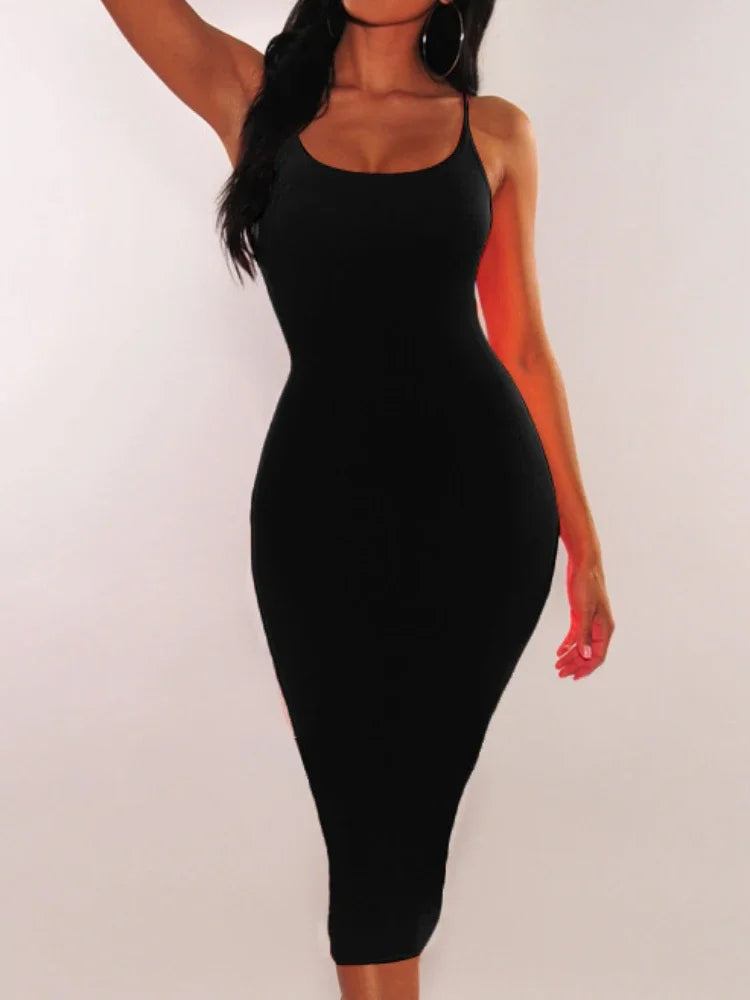 Sexy Wrap Chest Girdling Waist Long Bodycon Dress Women Spaghetti Strap Solid Color Skinny Dress Elegant Club Party Vestidos