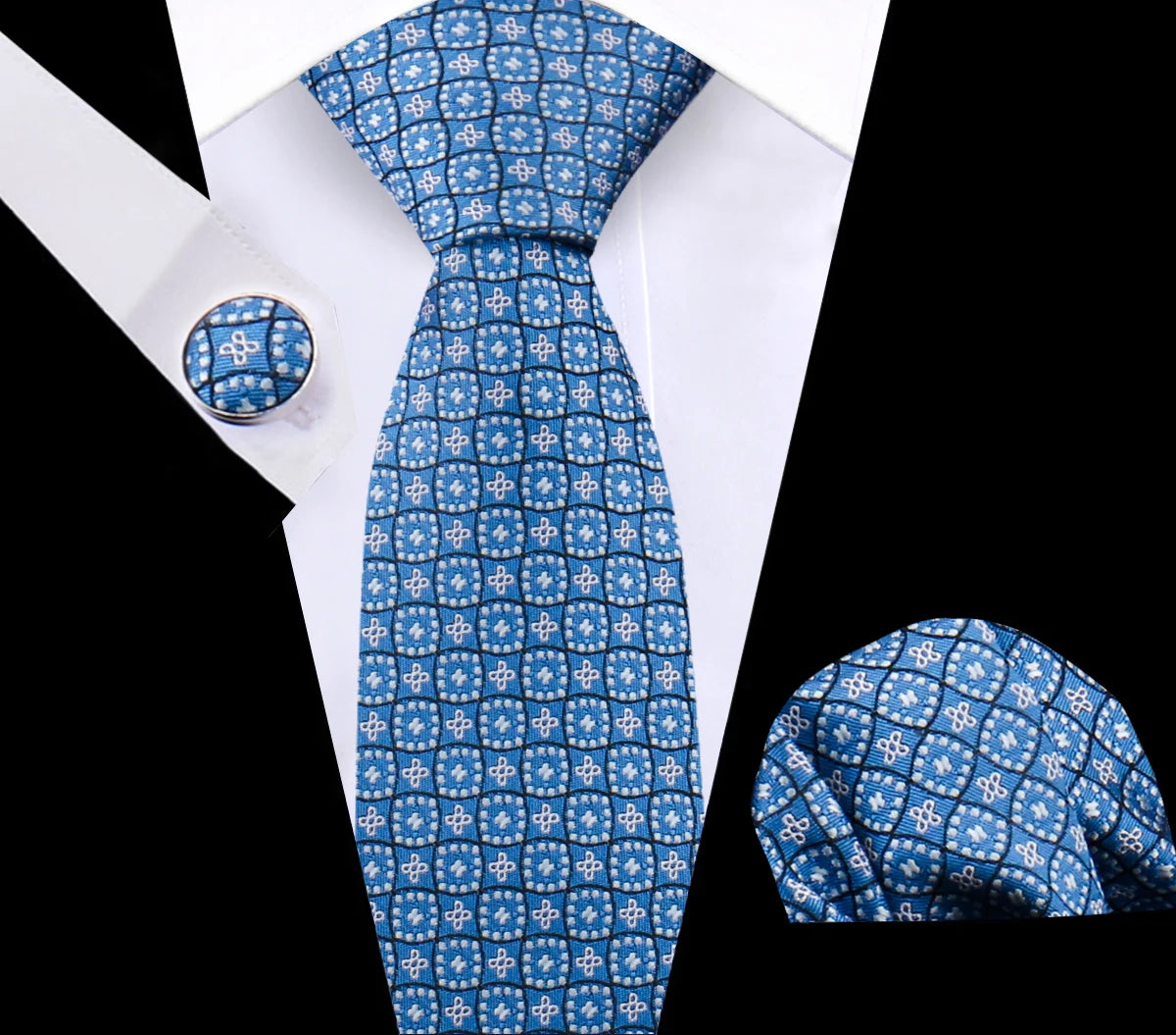 Luxury Plaid Tie For Mens Necktie Handkerchief Pocket Square Cufflinks Set Jacquard Woven Ties Wedding Business Accessories