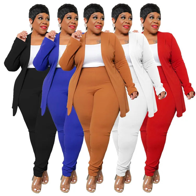 Wmstar Plus Size Two Piece Outfits Women Matching Suit Solid Top Leggings Pants Sets Casual Fall Winter