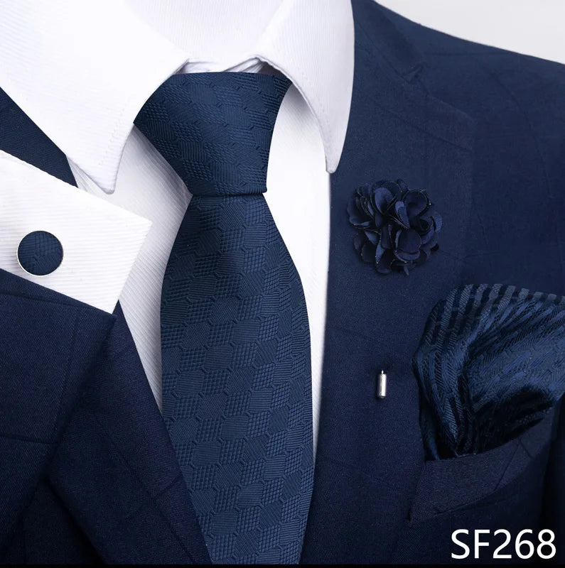Luxury Mens Ties Floral Black Gold Ties Paisley NeckTie Pocket Square Cufflinks Brooch Set Men's Wedding Party Tie