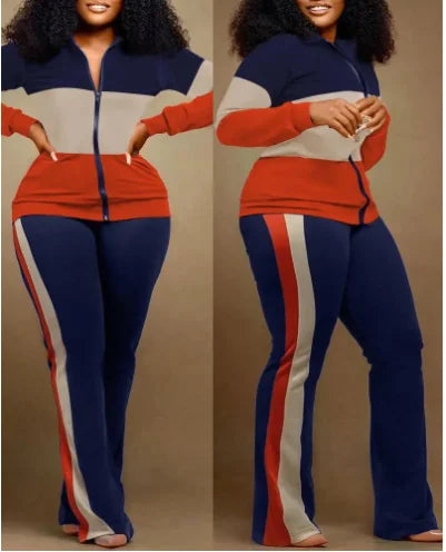 Two Piece Set Women Outfit 2023 Autumn Fashion Geometric Print Stand Collar Long Sleeve Zip Up Top & Casual Sporty Pants Set