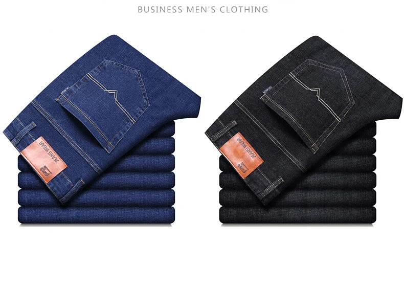 2024 New Stretch Slim Fit Pants Comfortable Soft Business Denim Trousers Male Brand Clothing Men Fashion Straight Jeans 28-40