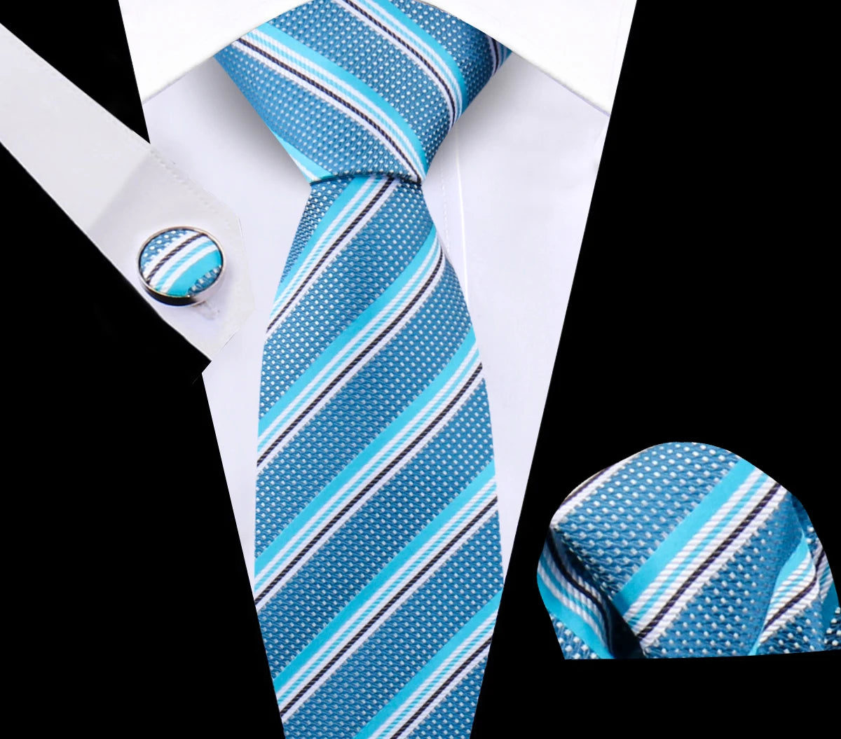 Luxury Plaid Tie For Mens Necktie Handkerchief Pocket Square Cufflinks Set Jacquard Woven Ties Wedding Business Accessories