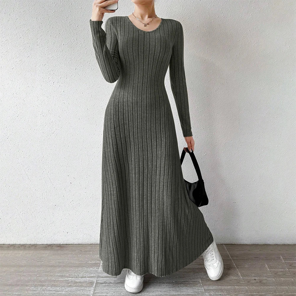 Mia Muse Women's Dresses All Season Office Lady Ventilate Solid Color Waist In Design Long Sleeve MIDI Lettuce Trim Suitable f
