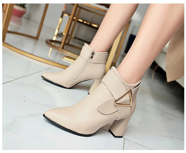 Women's Sexy Heels 2024 Autumn Winter Platform Buckle Pointed Ankle Boots Fashion High Quality Designer Women's Boot Botas Mujer