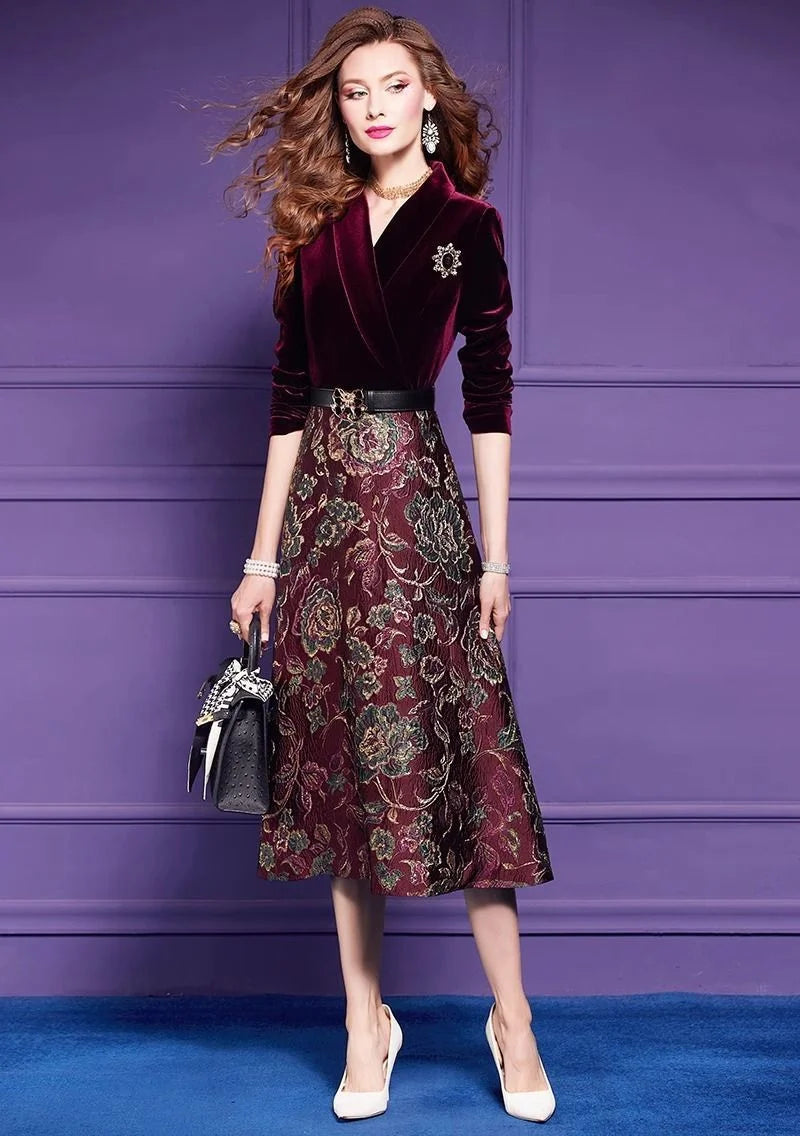 Spring Autumn Dress High End Women's Elegant Dresses Female Jacquard Gold Velvet Korean Slim Evening Party Female Maxi Vestidos