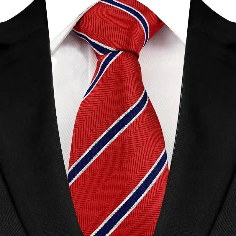 Luxury 8CM Mens Necktie Red Color Solid Stripes Paisley Ties For Man Groom Jacquard Woven Neck Tie For Business Wedding Party