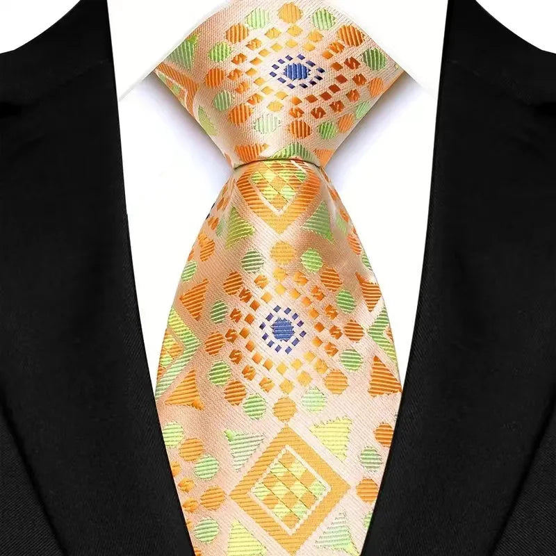 Luxury 8CM Mens Necktie Yellow Color Dot Stripes Solid Ties For Man Groom Jacquard Woven Neck Tie For Business Wedding Party