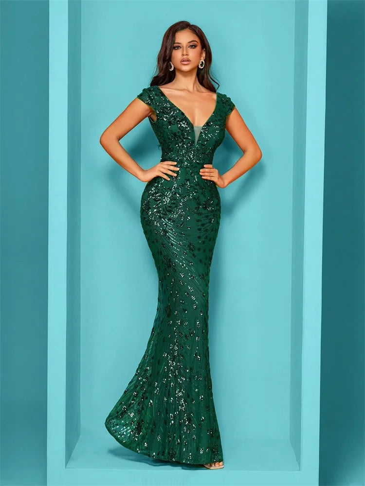 Lucyinlove Elegant Champagne Evening Dress For Women Long 2025 Luxury Mermaid Formal Sequins Prom Wedding Party Cocktail Dresses