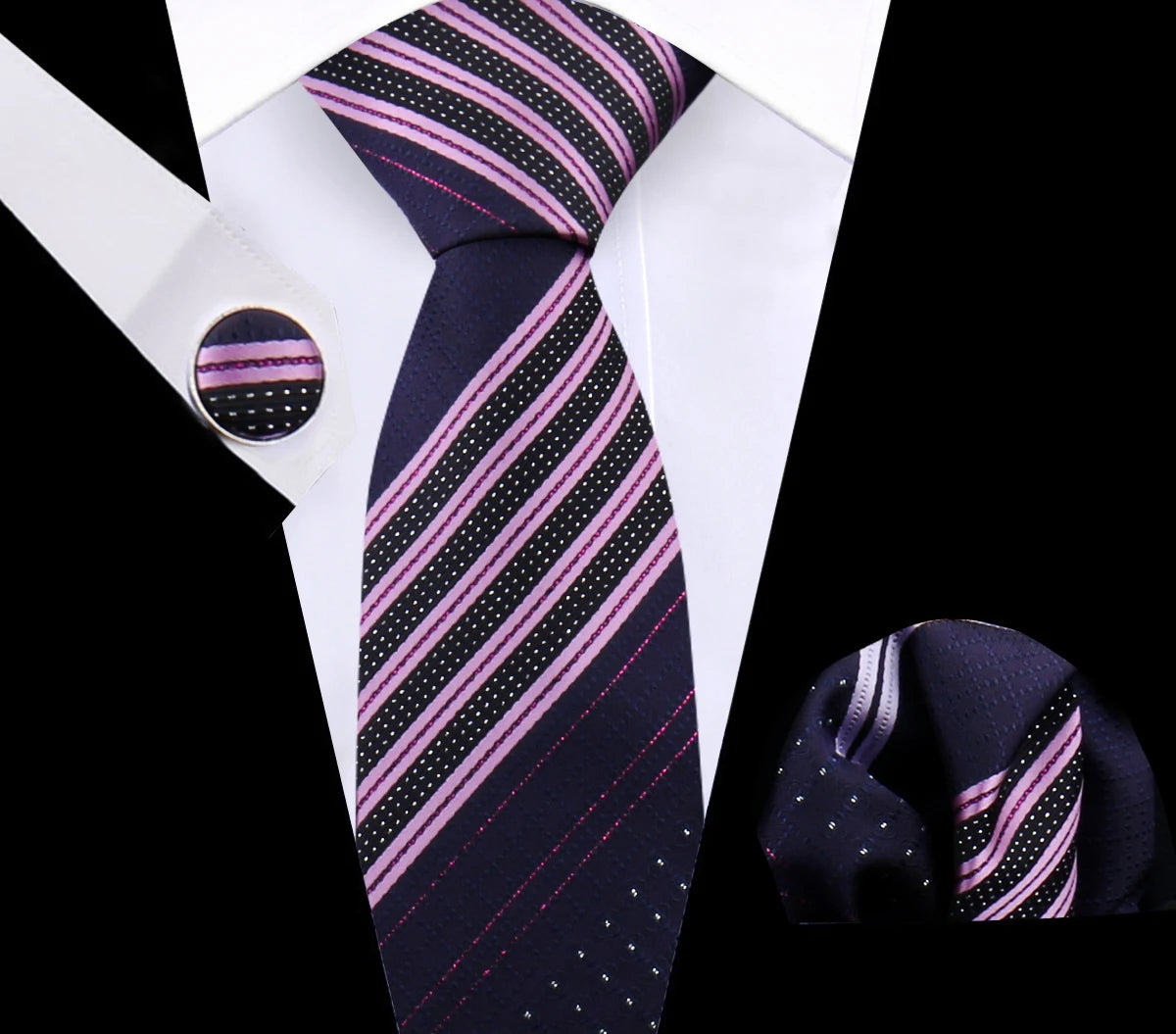 Luxury Plaid Tie For Mens Necktie Handkerchief Pocket Square Cufflinks Set Jacquard Woven Ties Wedding Business Accessories