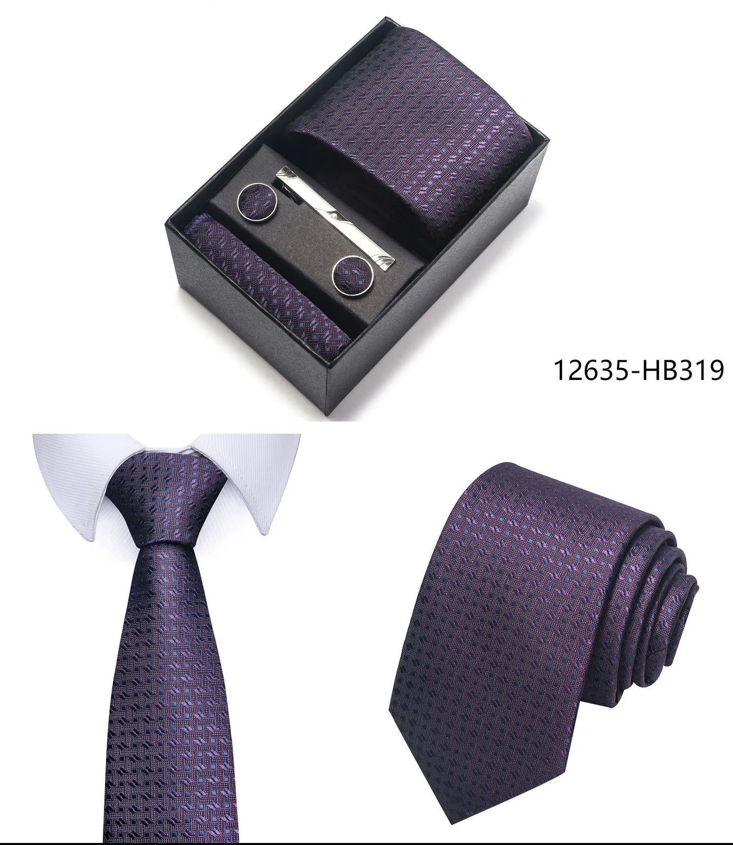 Luxury Brand 8 cm Tie Handkerchief Cufflink Clip Set For Men Wedding Gravata Suit Accessories Holiday Gift Box