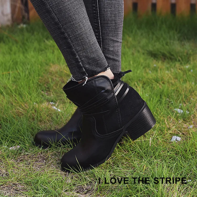 Women Boots 2022 Autumn Vintage Boots Women Chunky Heels Lace-up Booties Heeled Ankle Boots Botas De Mujer