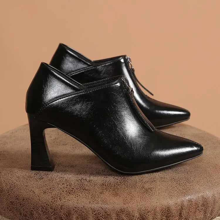 Women Pointed Toe High Heels Shoes Elegant Chunky Dress Shoes Female Spring New Fashion Sandals Design Office Zipper Pumps