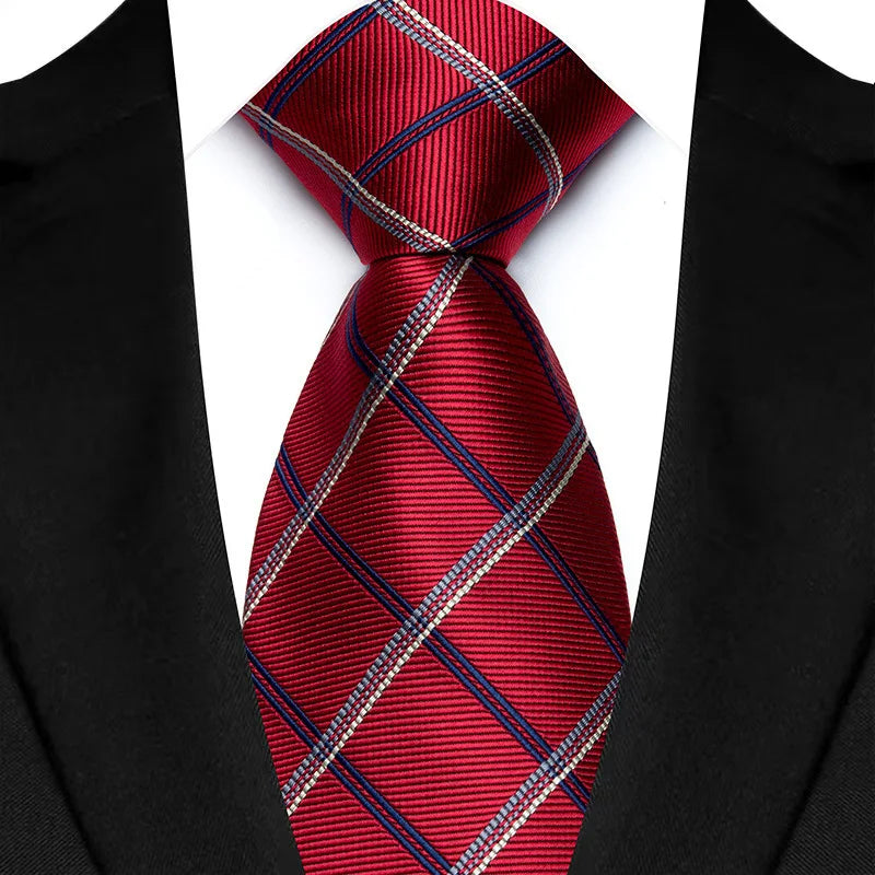 Luxury 8CM Mens Necktie Red Color Solid Stripes Paisley Ties For Man Groom Jacquard Woven Neck Tie For Business Wedding Party